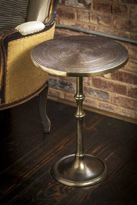ALUMINUM SIDE TABLE IN ANTIQUE BRASS