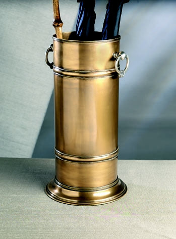 Antiqued Brass Umbrella Stand with Silver Ring Handles