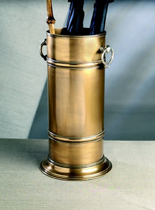 Antiqued Brass Umbrella Stand with Silver Ring Handles