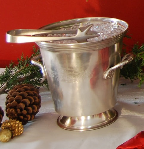 Antique Silver Ice Bucket with Tongs