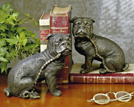 Bronzed Bull Dog Bookend Statues 