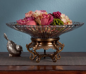 Antique Brass Stand with Crystal Bowl