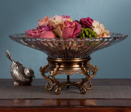 Antique Brass Stand with Crystal Bowl