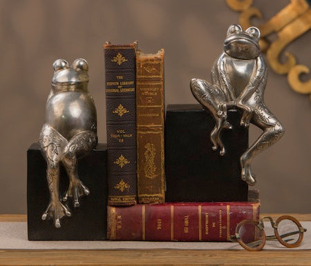 Antiqued Silver Frog Bookends