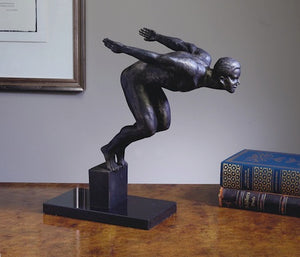 Bronzed Iron Diver on Marble Base