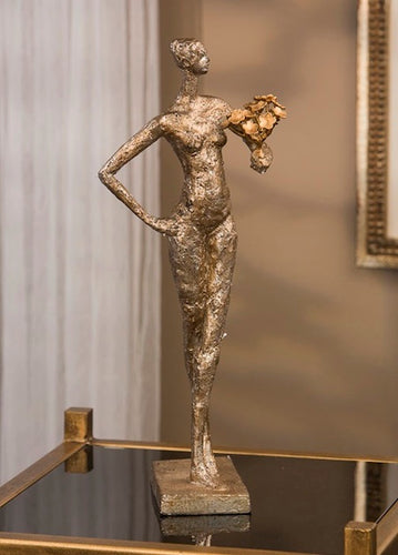 Antiqued Iron Woman With Flowers Silver Finish