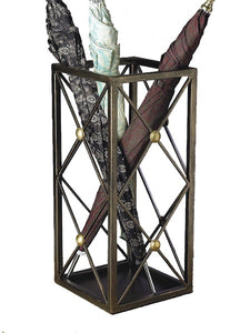Bronzed Iron Umbrella Stand with Brass Accent Buttons