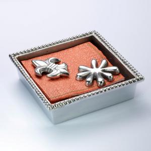 Silver Beaded Cocktail Napkin Holder with Napkin Weight –