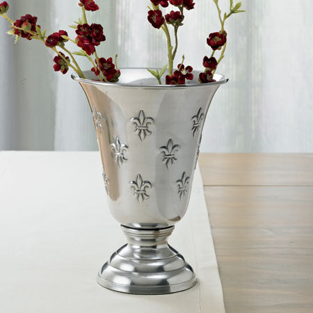 Fleur de Lis Embossed Pedestal Vase