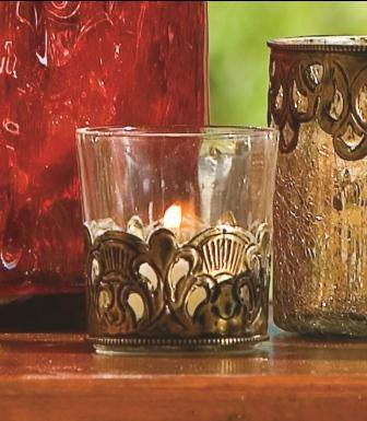 Clear Glass Bronzed Base Votive Holder –