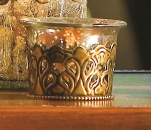 Antiqued Silver Glass with Bronzed Base Tealight Holder