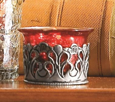 Red Glass and Antiqued Silver Base Tealight Holder