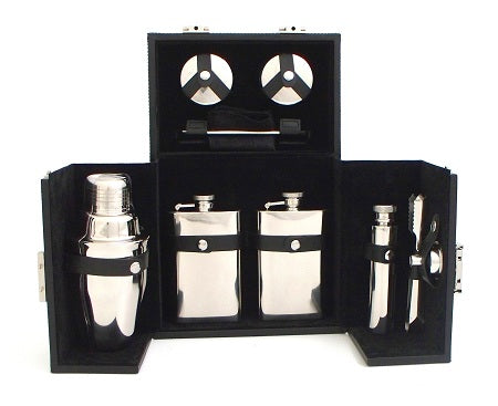 Travel Mini Bar in Black Leather Case