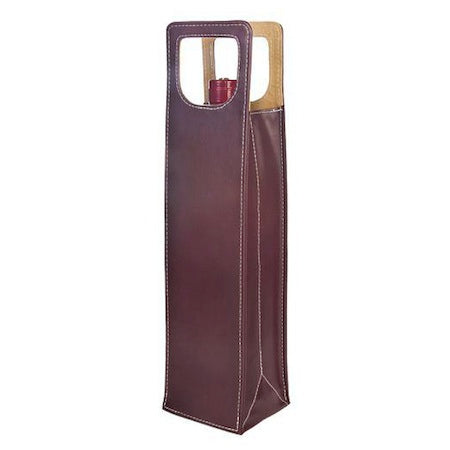 Leather Wine Bottle Tote, Black