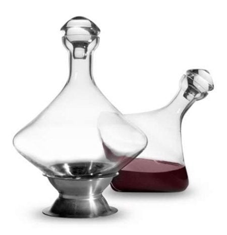 Orbital Decanter with Brushed Stainless Steel Base and Crystal Stopper