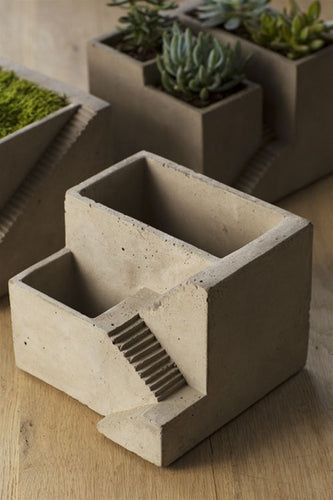 Cement Architectural Planter with 2 Basins