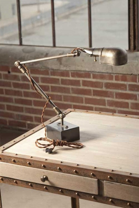 Antiqued Industrial Task Lamp on Stone Base –