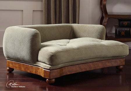 Antiqued Walnut Pet bed with Tufted Polyester Cushion