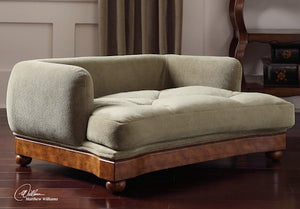 Antiqued Walnut Pet bed with Tufted Polyester Cushion