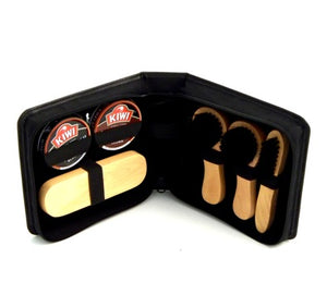 Black Leather Travel Shoe Shine Case