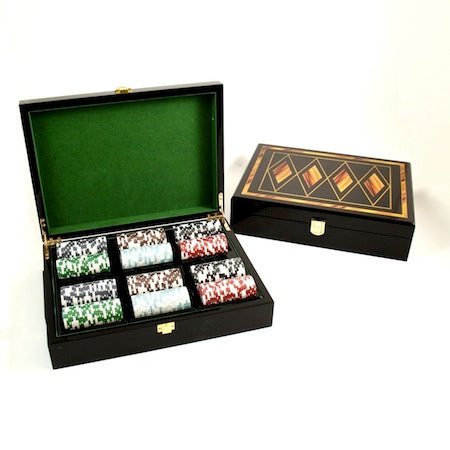 Poker Chip & Card Set in Laquered Wood Box