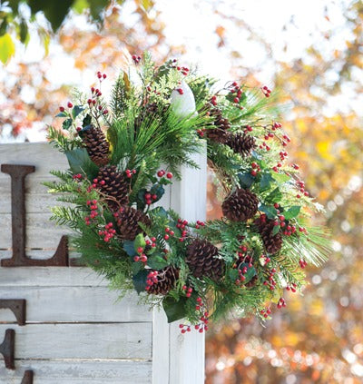 Mixed Evergreen and Red Berry Wreath
