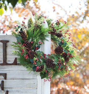 Mixed Evergreen and Red Berry Wreath