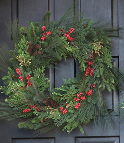 Deluxe Mixed Evergreen and Red Berry Wreath