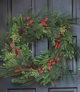 Deluxe Mixed Evergreen and Red Berry Wreath