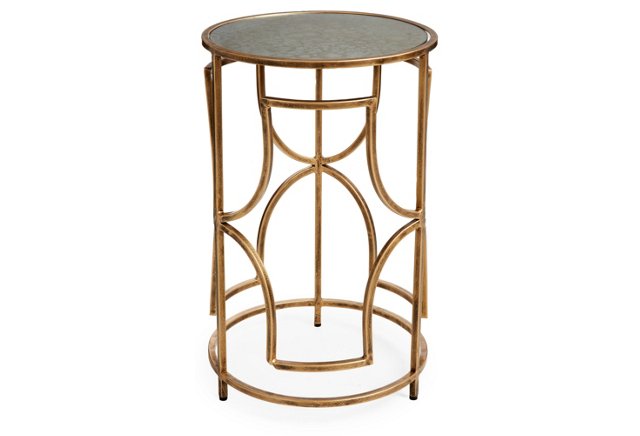 Antiqued Gold Finish Quatrefoil Side Table –